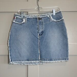 Zana Di Jean Skirt Light Blue Denim Fringe Trim Above Knee Women’s